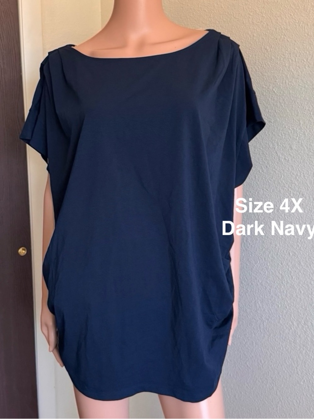 Terra & Sky Women's Plus Pleated Shoulder Top with Short Sleeves, Size 4X